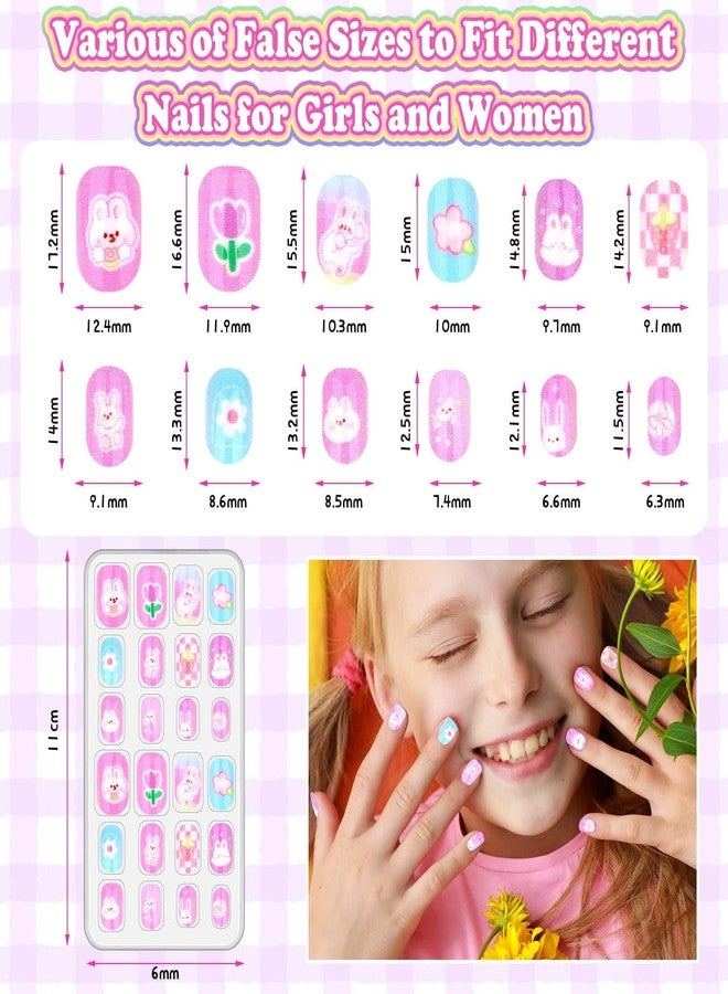 Acejoz 144 Pcs Press on Nails for Kids 10-12, Fake Nails for Girls with Glue & Sticky Tabs, Short Kids Glue on Nails with Cute Designs, Nails Art Gift Set for Girls, Teens & Women - Image 4